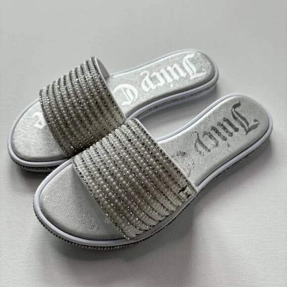 Juicy Couture Women's Yrie White Rhinestone Slides - Picture 3 of 13
